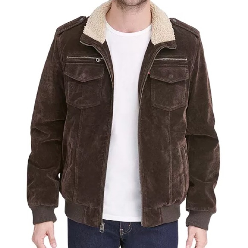 Men's Levi’s Faux Suede Collar Aviator Bomber Jacket with Sherpa Lining Size XL